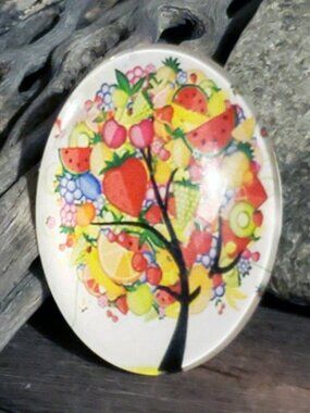 Handmade Tree of Life 40x30mm Oval Tempered Glass Cabochon 6939-D